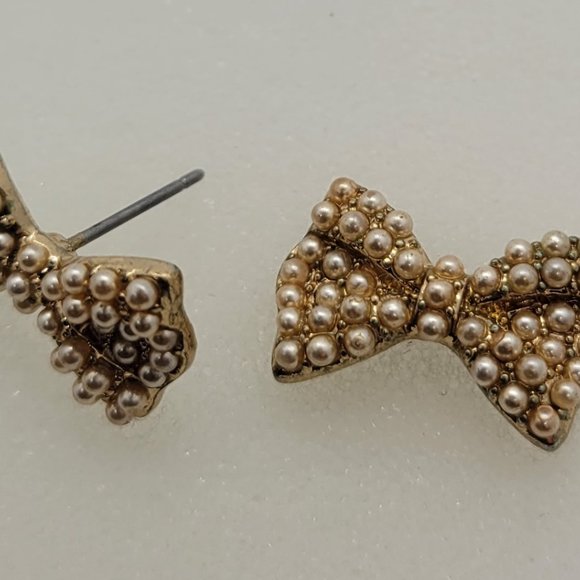 Earrings Bow Gold Post/Stud E_OT0014. - Picture 3 of 4